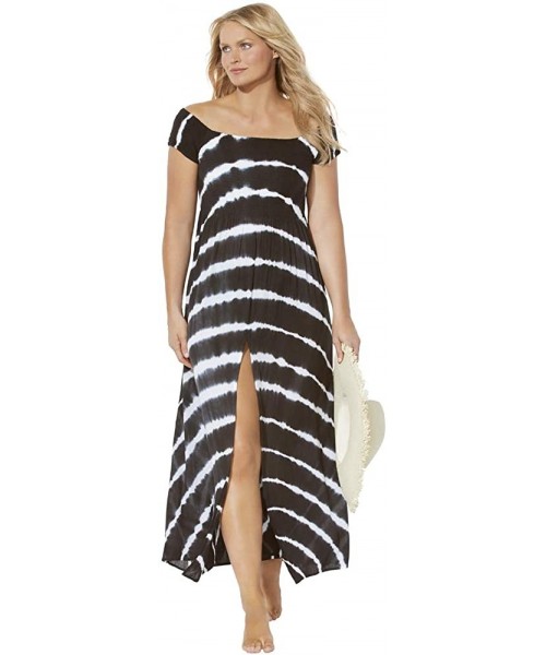 Cover-Ups Women's Plus Size Harper Tie Dye Cover Up Maxi Dress - Black White Tie Dye. - CG18LRH996K