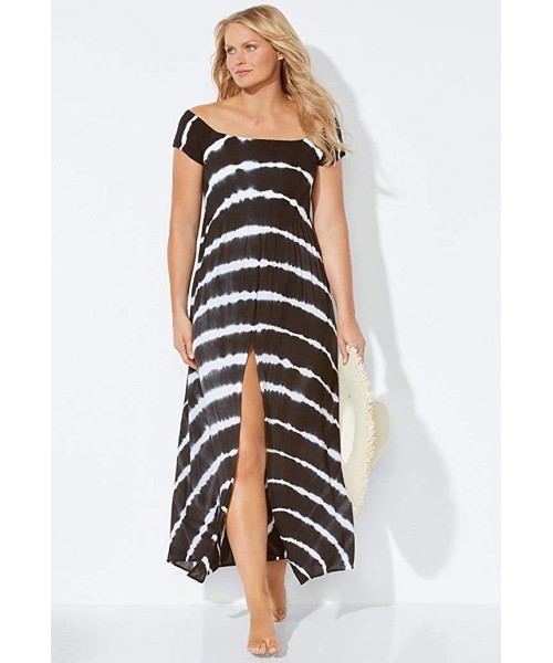 Cover-Ups Women's Plus Size Harper Tie Dye Cover Up Maxi Dress - Black White Tie Dye. - CG18LRH996K