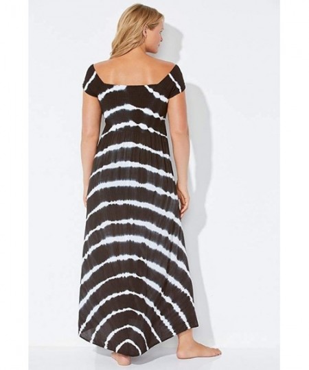 Cover-Ups Women's Plus Size Harper Tie Dye Cover Up Maxi Dress - Black White Tie Dye. - CG18LRH996K