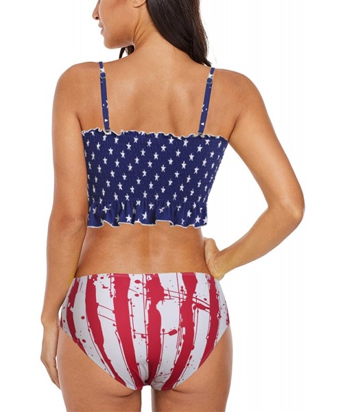 Sets Womens 2 Pieces Bandeau Bikini Swimsuits Off Shoulder High Waist Bathing Suit - Usa Flag - CB18SQO7E4I