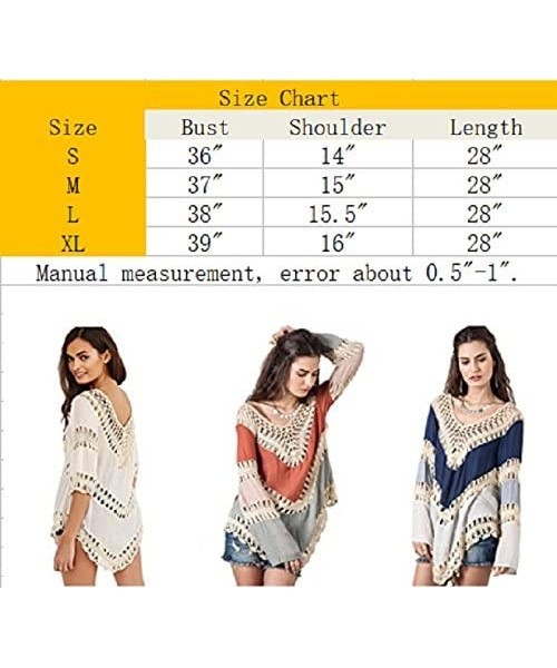 Cover-Ups Women's V-Neck Sexy Tassel Blouse Swimwear Crochet Top Stylish Beach Cover up (Blue- M) - CP18CTHE4NM