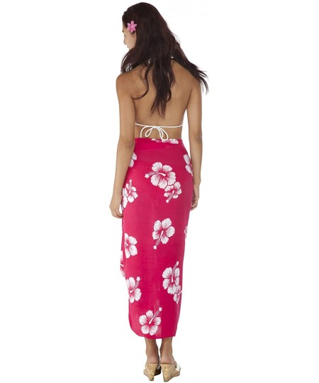 Cover-Ups Womens Hibiscus Flower Swimsuit Sarong in Your Choice of Color - Pink/White Whtflr - CF11KW0ESZ3