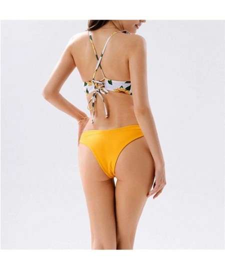 Sets Sunflower Swimsuits for Women Bikini Two Pieces Lace Up Bathsuit Swimwear Beachwear - A-yellow - C519C9M5L23