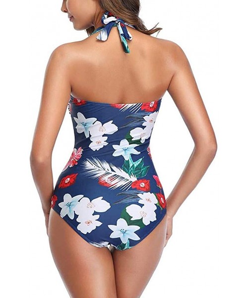 Tankinis Monokini Swimsuits Bathing-Women's Vintage Padded Push up One Piece Tummy Control Bathing Suits Plus Size Swimwear -...