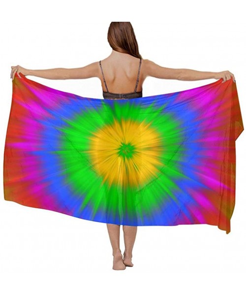 Cover-Ups Women Chiffon Scarf Sunscreen Shawl Wrap Swimsuit Cover Up Beach Sarongs - Colors Rainbow Tie Dye - C319C4CMR2T