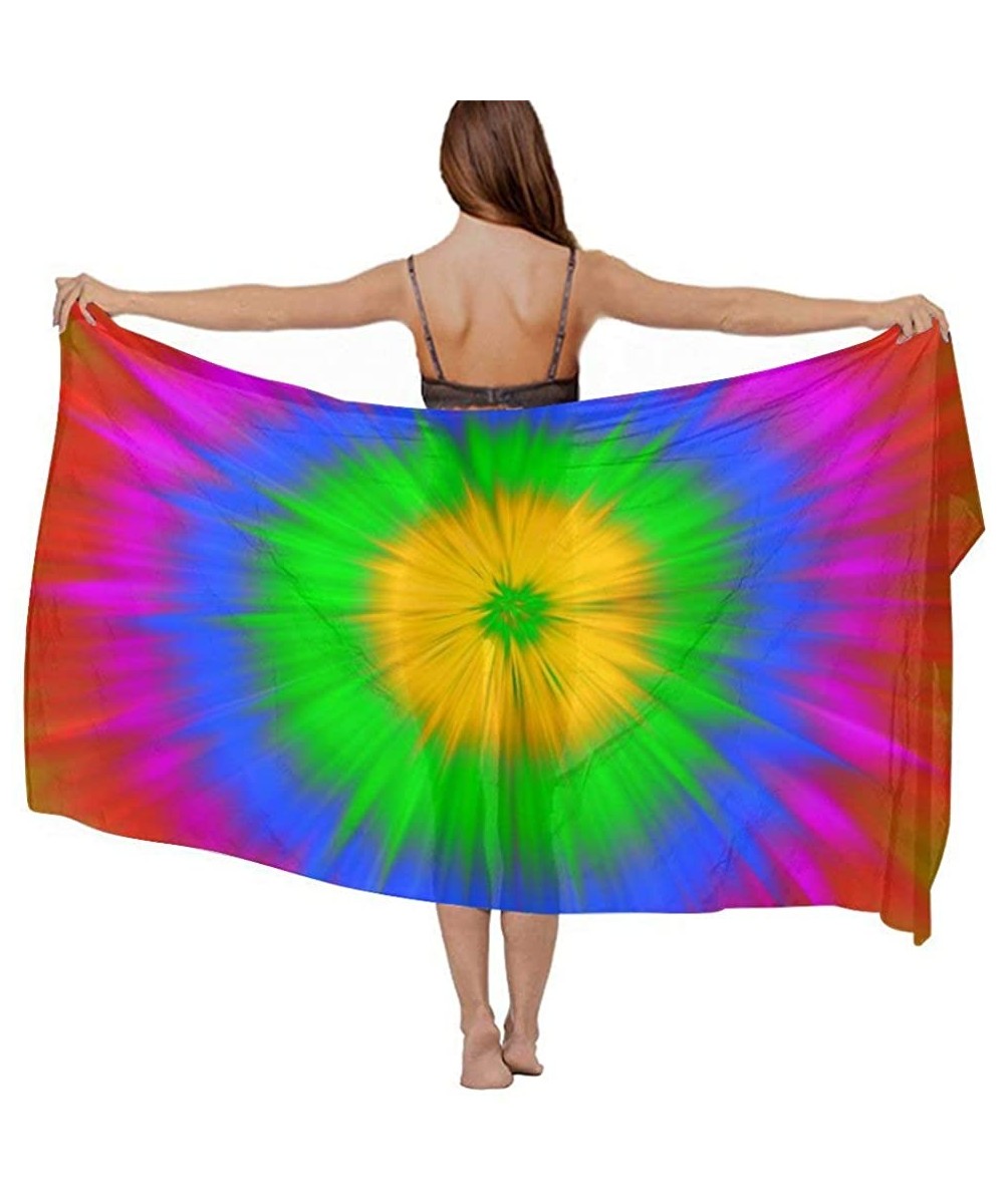 Cover-Ups Women Chiffon Scarf Sunscreen Shawl Wrap Swimsuit Cover Up Beach Sarongs - Colors Rainbow Tie Dye - C319C4CMR2T