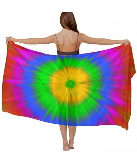 Cover-Ups Women Chiffon Scarf Sunscreen Shawl Wrap Swimsuit Cover Up Beach Sarongs - Colors Rainbow Tie Dye - C319C4CMR2T