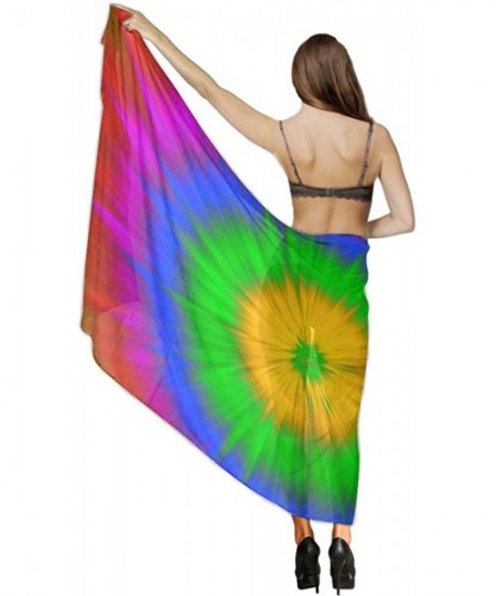 Cover-Ups Women Chiffon Scarf Sunscreen Shawl Wrap Swimsuit Cover Up Beach Sarongs - Colors Rainbow Tie Dye - C319C4CMR2T