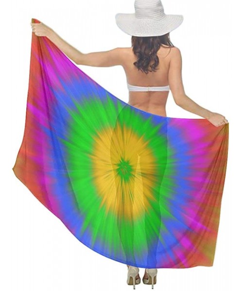 Cover-Ups Women Chiffon Scarf Sunscreen Shawl Wrap Swimsuit Cover Up Beach Sarongs - Colors Rainbow Tie Dye - C319C4CMR2T