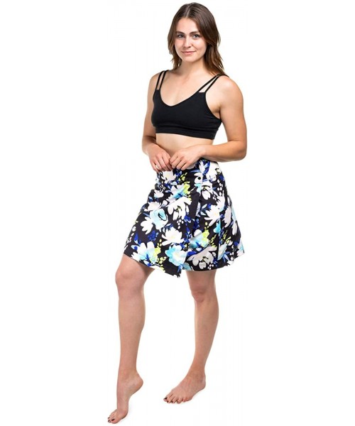 Cover-Ups Womens Cover Up Skirt 2-in-1 Wrap Around Swim Coverup - Hawaii Beach Length - Black Floral / Royal Blue - C01999SLZ2T