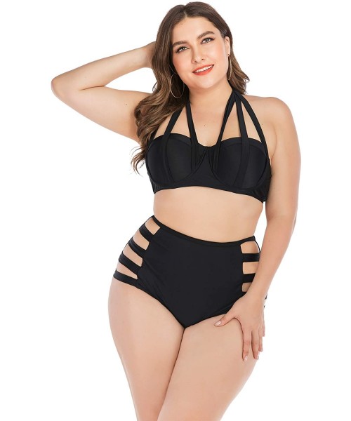 Sets Womens Plus Size Bikini Set Swimwear Swimsuits Bathing Suits Rash Guard - Black - CP18Y30D4UM