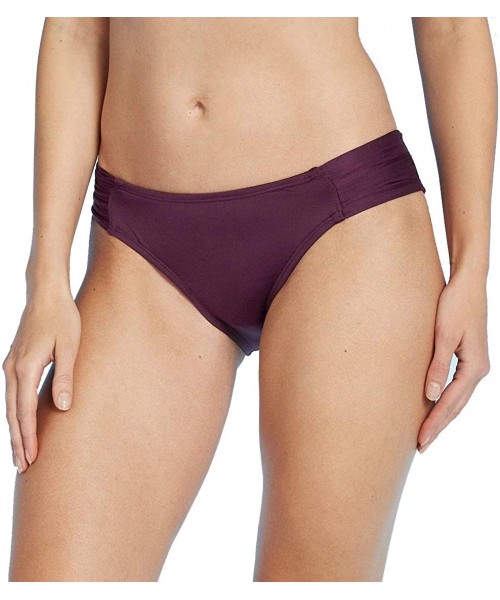 Bottoms Women's Medium Coverage Tab Hipster Bikini Bottom Burgundy - Burgundy - C019DTC9R3Z