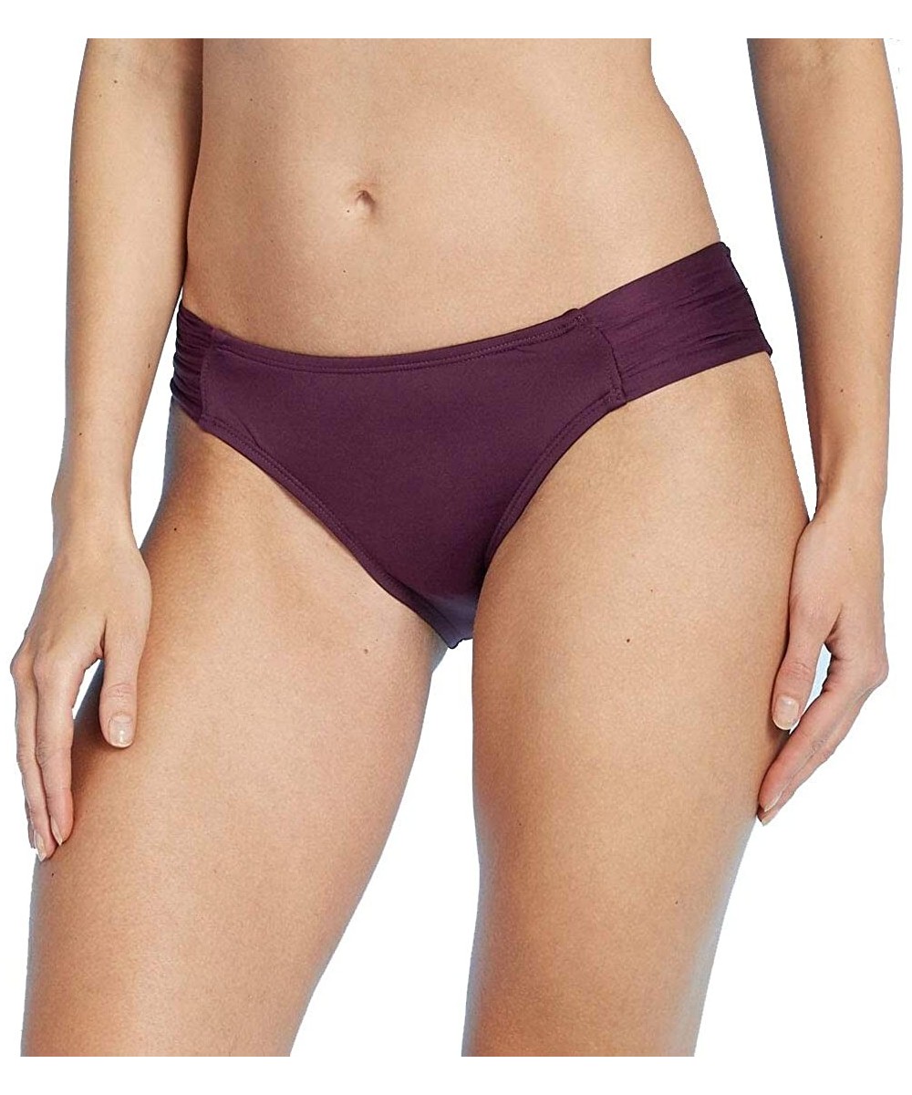 Bottoms Women's Medium Coverage Tab Hipster Bikini Bottom Burgundy - Burgundy - C019DTC9R3Z