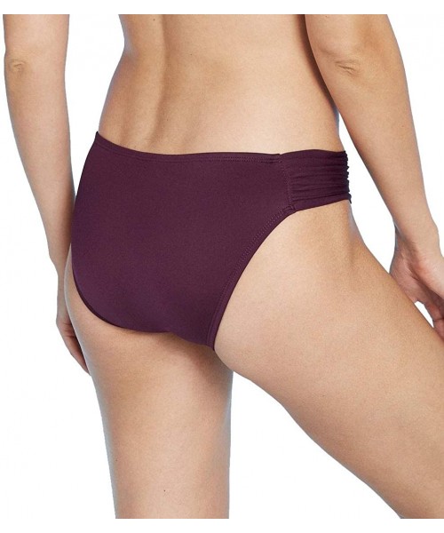 Bottoms Women's Medium Coverage Tab Hipster Bikini Bottom Burgundy - Burgundy - C019DTC9R3Z