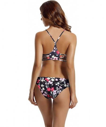 Sets Women's Strap Side Bottom Halter Racerback Bikini Bathing Suits (FBA) - Flower - C91947RO0E9