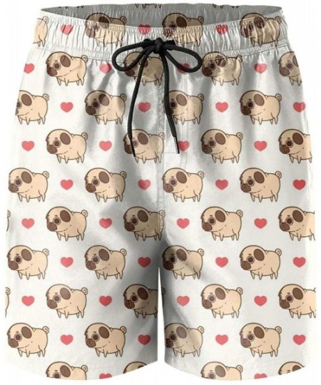 Board Shorts Men's Best Pug Father Dad Pug Silhouette Beach Pants Pajama Shorts Floral Printed Beach Pants for Men - I Love C...