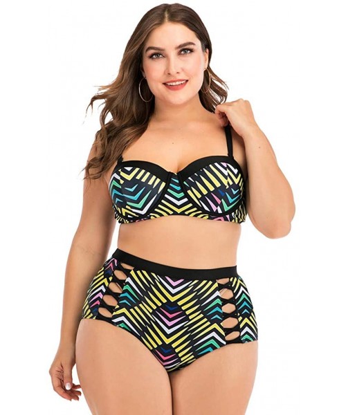 Bottoms Plus Size Womens High-Waisted Bikini Set Two Pieces Beach Swimwear Bathing Suit Swimsuits - 020 Black - CS194DYW2TE