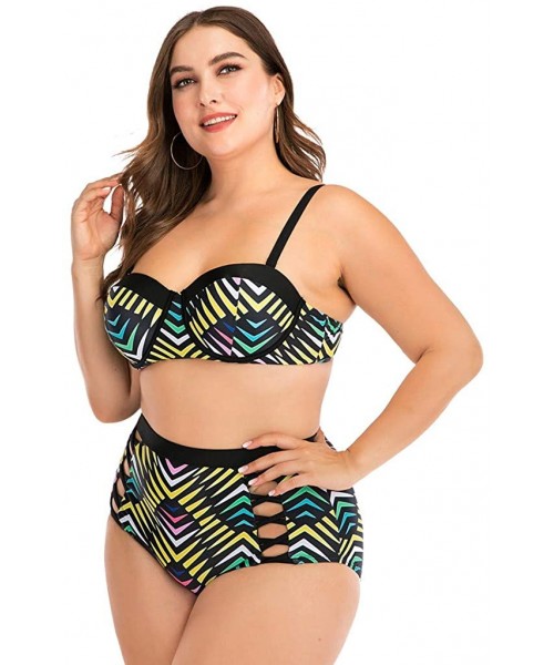 Bottoms Plus Size Womens High-Waisted Bikini Set Two Pieces Beach Swimwear Bathing Suit Swimsuits - 020 Black - CS194DYW2TE