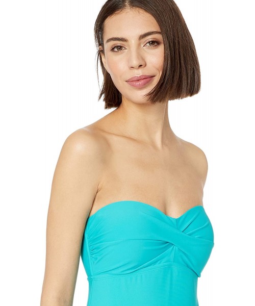 One-Pieces Women's Twist Front Bandeau One Piece Swimsuit - Teal Green - CH18NLQM6CE