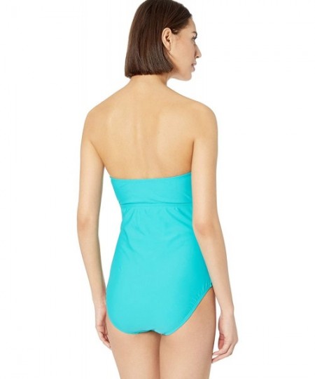 One-Pieces Women's Twist Front Bandeau One Piece Swimsuit - Teal Green - CH18NLQM6CE