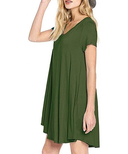 Cover-Ups Women Summer Casual T Shirt Dresses Short Sleeve Swing Loose Dress with Pockets - Green - C718Q9KAL40