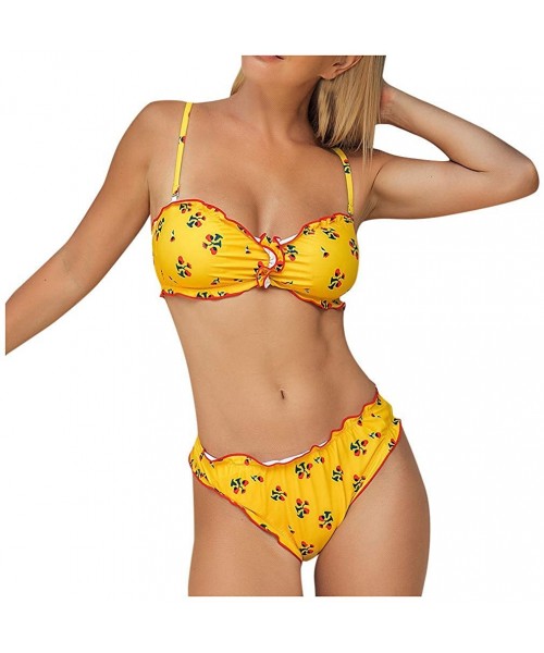 Bottoms Girls Tankini Plus Size High Waisted Swimsuits for Women Swimsuits NO.150 - Yellow - CY19D5OKOGX