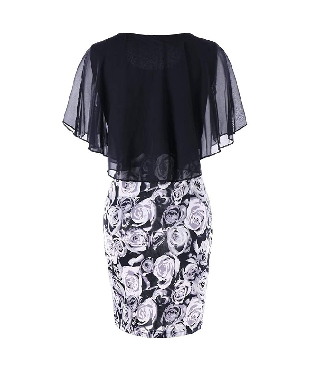 Cover-Ups Women's Elegant Print O-Neck Mini Party Dress Plus Size - Black - CO18GEXGH55