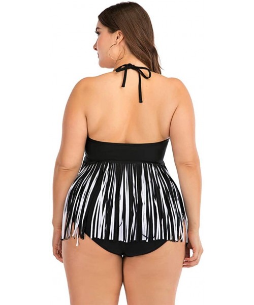 Sets Plus Size Womens High-Waisted Bikini Set Two Pieces Beach Swimwear Bathing Suit Swimsuits - 01 Black - CA194E3W5I6