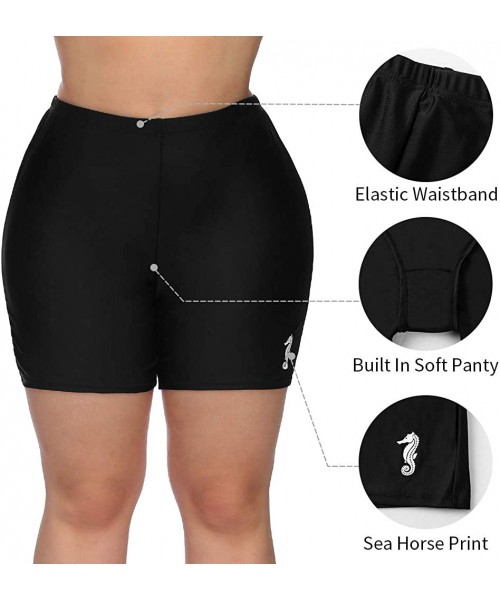 Tankinis Women Plus Size Swim Shorts High Waist Board Shorts Stretchy Swimsuit Bottoms - Black Seahorse - CU18GO85AEU