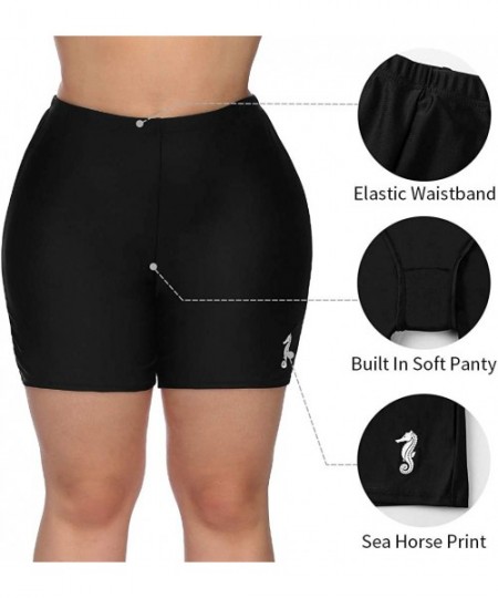 Tankinis Women Plus Size Swim Shorts High Waist Board Shorts Stretchy Swimsuit Bottoms - Black Seahorse - CU18GO85AEU