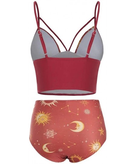 Sets Swimsuit for Women Plus Size 2020 Summer Fashion Cute Sexy Two Piece Push Up Tankini Sets Bathing Suit - 3red - CQ195SR0Y69