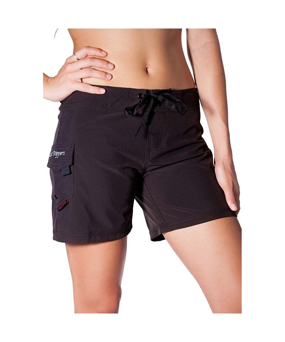 Board Shorts Women's 5" 4-Way Stretch Swim Shorts Boardshorts - Black - CB11UAH9Q8L