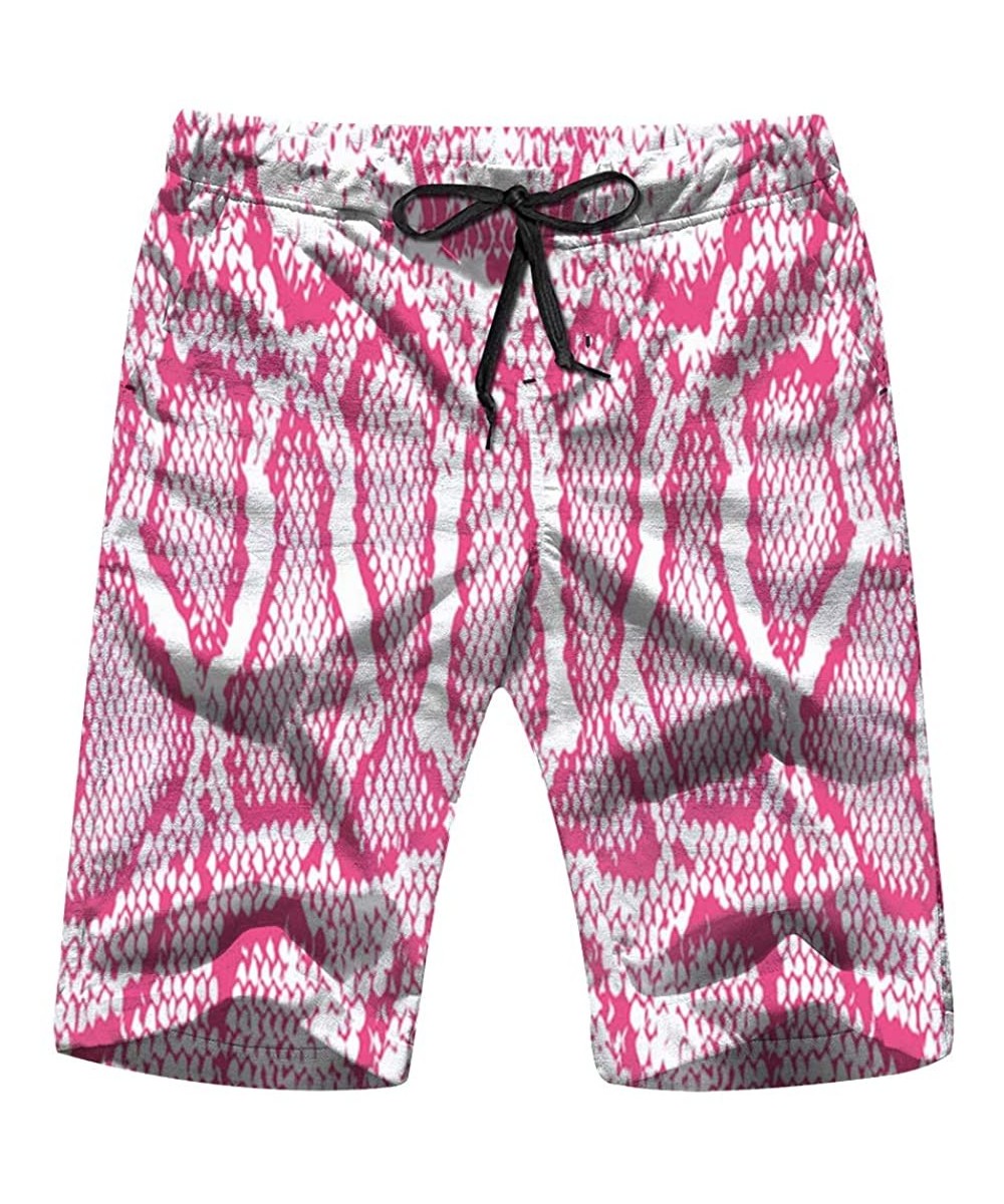 Board Shorts Texture Pink White Snake Mens Board Shorts Beach Lightweight Home Casual Shorts Swim-Trunks with Quick Dry - Mul...