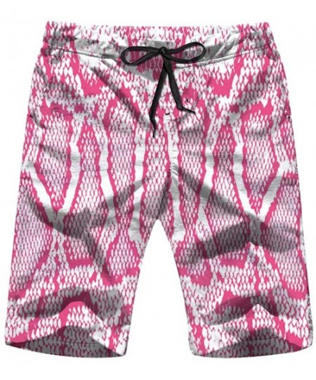 Board Shorts Texture Pink White Snake Mens Board Shorts Beach Lightweight Home Casual Shorts Swim-Trunks with Quick Dry - Mul...