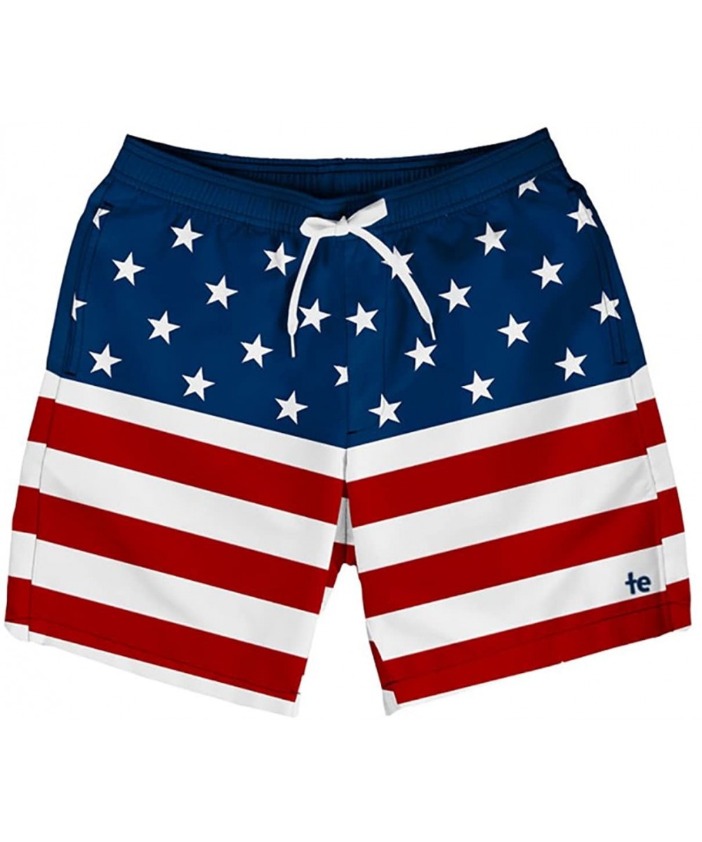 Trunks Men's American Flag Swim Trunks - Patriotic USA Stars and Stripes Swim Suit - CK18CHYS82S