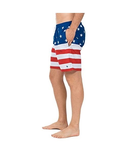 Trunks Men's American Flag Swim Trunks - Patriotic USA Stars and Stripes Swim Suit - CK18CHYS82S