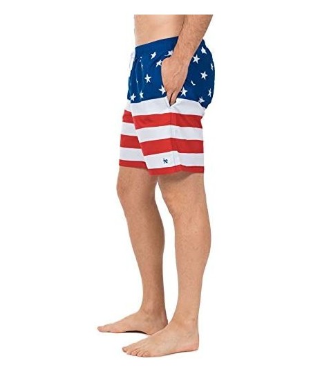 Trunks Men's American Flag Swim Trunks - Patriotic USA Stars and Stripes Swim Suit - CK18CHYS82S