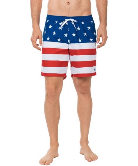 Trunks Men's American Flag Swim Trunks - Patriotic USA Stars and Stripes Swim Suit - CK18CHYS82S