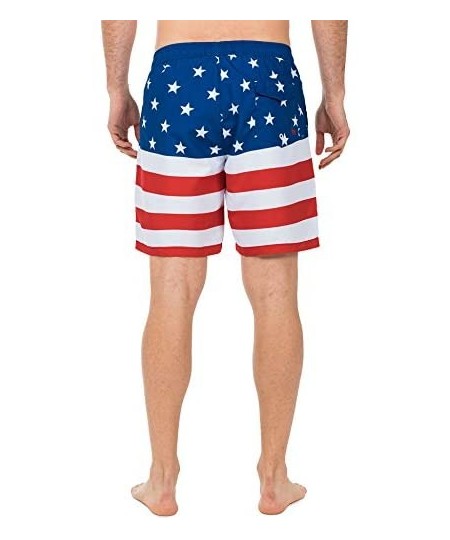 Trunks Men's American Flag Swim Trunks - Patriotic USA Stars and Stripes Swim Suit - CK18CHYS82S