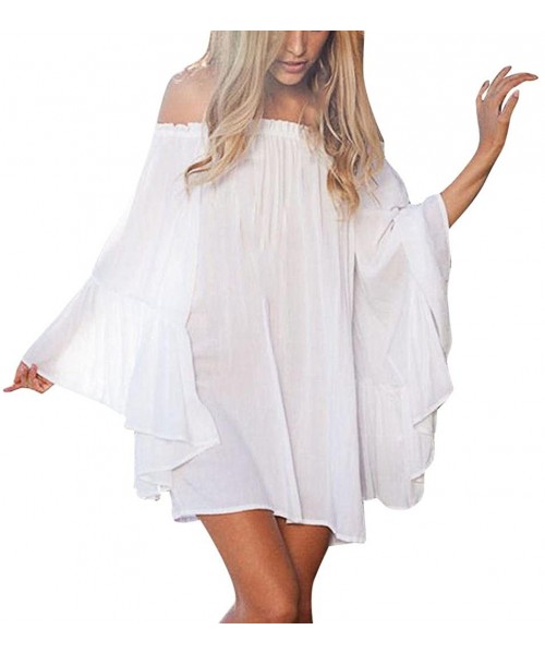 Cover-Ups Swimwear- Women Off Shoulder Beachwear Swimwear Bikini Cover Up Ladies Summer Dresses - C918EM6Q6YR