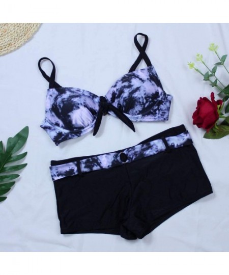 Tops Women's Swimwear Sexy Bikini Set Sunflower Print Tankini Brazilian Swimsuit Two Piece Beachwear Swimwear A6 black - CU18...