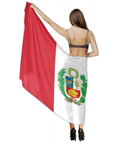 Cover-Ups Women Chiffon Sarong Beach Bikini Cover Up Wedding Party Shawls Wraps - Peru Flag - CA190HI8EK3