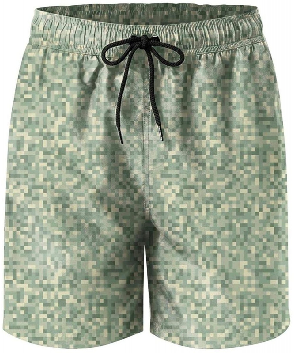 Board Shorts Mens Swim Trunks Oceanside Quick Dry Camouflage Pixelated Green Brown Beach Shorts Classic Fit Pants - White-169...