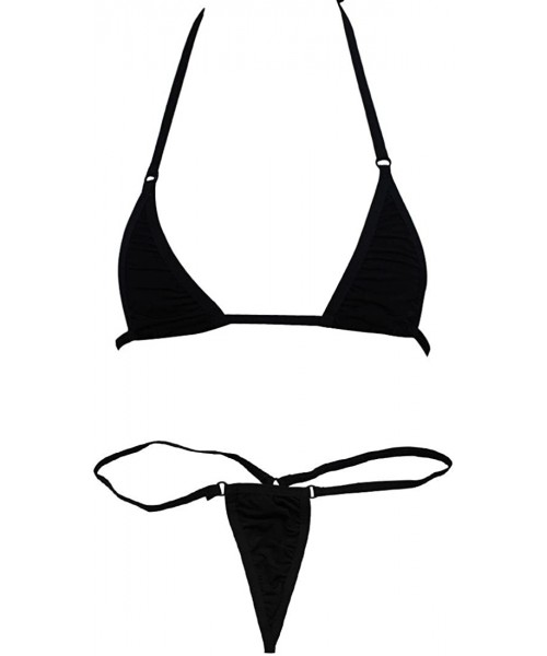 Sets Womenâ€s 2 Pcs Micro Bikini Set Triangle Crop Bra Sliding Top with G-String Thongs Swimsuit - Black - CL18L8IKHQS