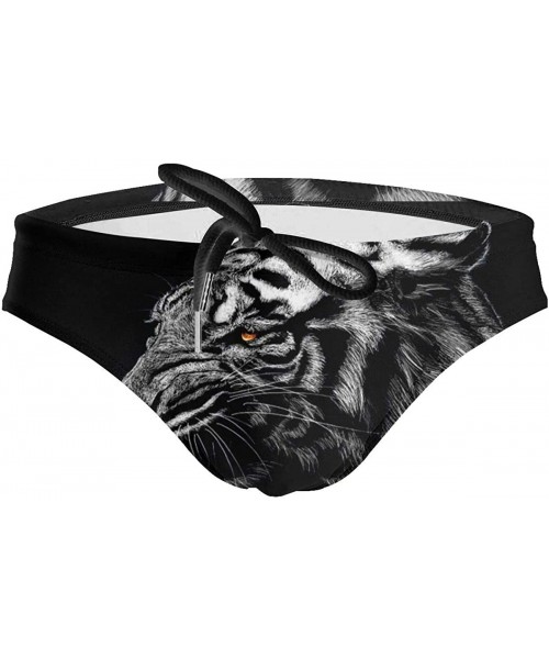 Briefs Men's Low Waist Swim Beach Briefs Breathable Bikini Trunk - Animal Tiger King Black - C519773TL3K