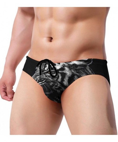 Briefs Men's Low Waist Swim Beach Briefs Breathable Bikini Trunk - Animal Tiger King Black - C519773TL3K