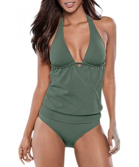 Sets Casual Swimsuits for Womens Swimming Costume Padded Swimsuit Monokini Push Up Bikini Sets Swimwear - C-green - CB18UDIRTMS