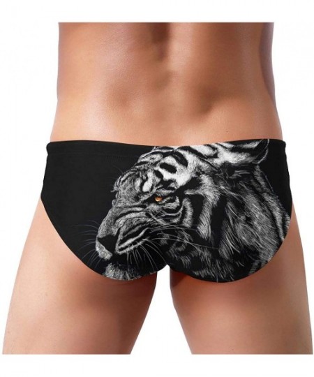 Briefs Men's Low Waist Swim Beach Briefs Breathable Bikini Trunk - Animal Tiger King Black - C519773TL3K