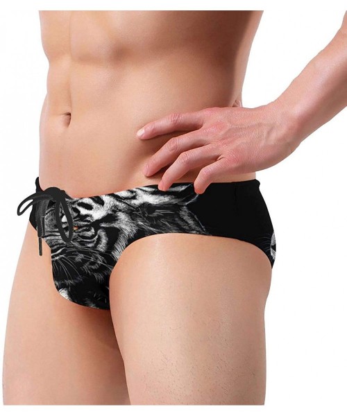 Briefs Men's Low Waist Swim Beach Briefs Breathable Bikini Trunk - Animal Tiger King Black - C519773TL3K