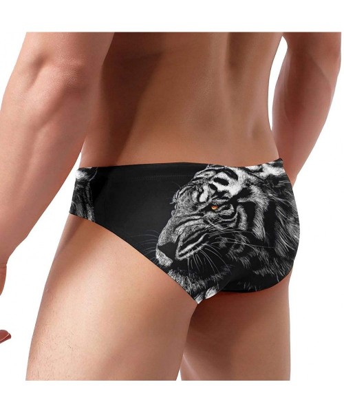 Briefs Men's Low Waist Swim Beach Briefs Breathable Bikini Trunk - Animal Tiger King Black - C519773TL3K